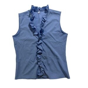 Women's Blue Ruffle Front Sleeveless Blouse Size Medium